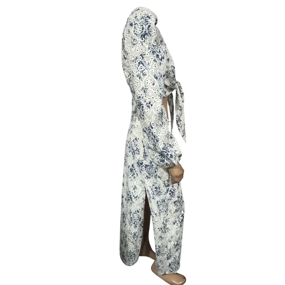 Lalavon Blue White Toile Eyelet Lace 2 Piece Set Crop Top Maxi Skirt Coquette L - Picture 4 of 9